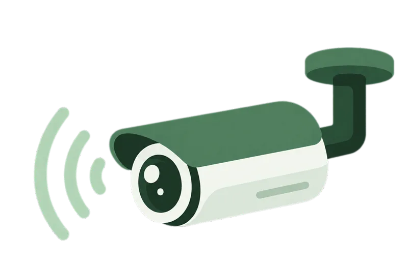 벽에 달린 CCTV 카메라와 촬영 범위를 나타내는 곡선